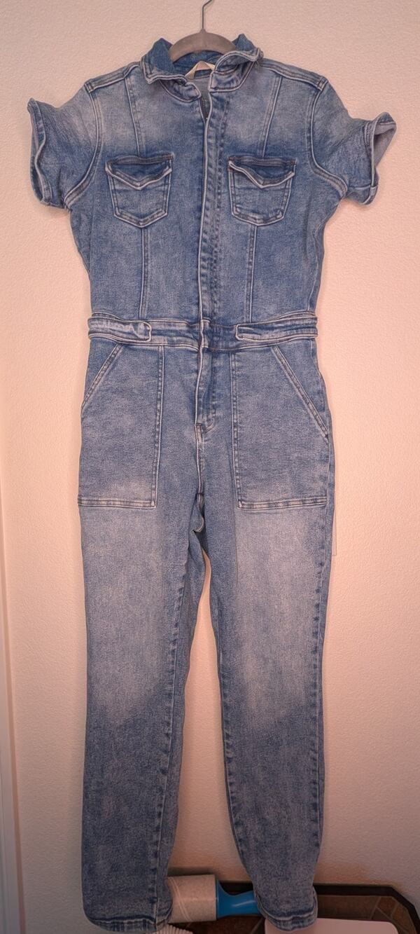 Intempo Women's Denim Jumpsuit 8 Boho Short-Sleeved Light Wash Casual Travel